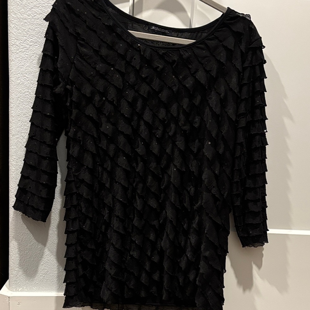 Notations Black Ruffled Blouse